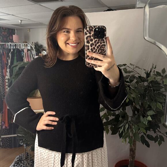 Philosophy Crew Neck Tie Waist Rib Knit Sweater Black Size Small - Picture 1 of 6